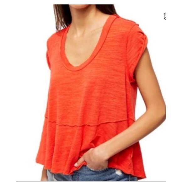 Free People We The Free Sweetness Tee in Flame Orange Large - Picture 1 of 14